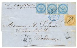 1868 AIGLE 10c + 20c Bande De 3 TTB Margée Sur Lettre (pd) Pour La FRANCE. TB. - Other & Unclassified
