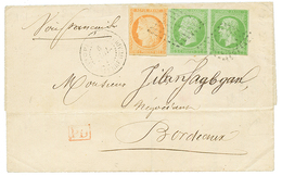 1872 Paire 5c EMPIRE(n°8) Pd + 40c CERES (n°13) Obl. Sur Lettre Pour BORDEAUX. Certificat PHILATELIC FOUNDATION (1980).  - Autres & Non Classés