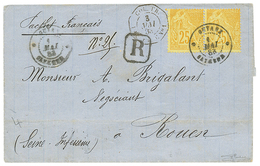 1883 CG Paire 25c Jaune Obl. GUYANE CAYENNE Sur Enveloppe RECOMMANDE Pour La FRANCE. Superbe. - Autres & Non Classés