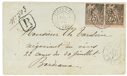 1893 Paire 25c Surch. GUYANE Obl. GUYANE CAYENNE Sur Env. RECOMMANDEE Pour La FRANCE. TTB. - Autres & Non Classés