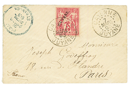 1893 75c (n°14) TB Margé Obl. CAYENNE GUYANE Sur Enveloppe Pour PARIS. Timbre Trés Rare Seul Sur Lettre. Superbe. - Autres & Non Classés