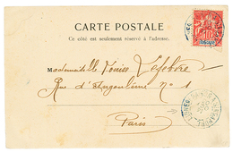 1903 10c Obl. LIGNE DE SAIGON A SINGAPORE Sur Carte Pour PARIS. Oblitération Rare. TTB. - Autres & Non Classés