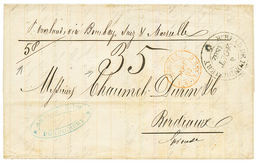 "QUINTUPLE PORT" : 1862 BUREAU DE PONDICHERY + Taxe 35 (rare) + "5p" Sur Lettre Avec Texte Pour BORDEAUX. Lettre Rare Au - Other & Unclassified