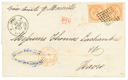 1872 Paire 40c AIGLE Obl. Losange De 64 Pts + INDE PONDICHERY Sur Lettre Pour La FRANCE. TTB. - Autres & Non Classés