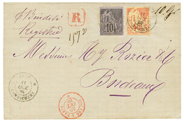 1886 CG 10c + 40c Sur Lettre RECOMMANDEE Via BRINDISI De PONDICHERY Pour BORDEAUX. RARE. TTB. - Autres & Non Classés