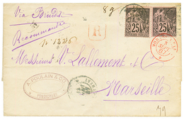 1887 CG 25c (x2) Sur Lettre RECOMMANDEE De PONDICHERY Pour MARSEILLE. TB. - Other & Unclassified