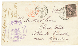 1888 CG 25c Obl. TAMATAVE MADAGASCAR + Grand Cachet Violet BRITISH ANTANANARIVO Sur Envelope Pour L' ANGLETERRE. Affrt M - Other & Unclassified
