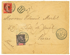 MIXTE : 1908 FRANCE Timbre F.M 10c + MADAGASCAR 25c Obl. DIEGO-SUAREZ Sur Enveloppe RECOMMANDEE Pour PARIS. Combinaison  - Autres & Non Classés