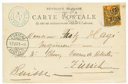 "KOUAOUA" : 1901 15 S/ 75c Obl. NLLE CALEDONIE KOUAOUA Bleu Sur Carte Pour La SUISSE. Superbe. - Autres & Non Classés