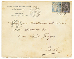 1893 15c Surchargé + 10c (pd) Obl. OBOCK COLONIE-FRANCse Sur Env. Commerciale Pour PARIS. RARE. TB. - Autres & Non Classés