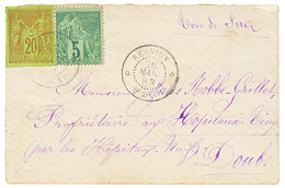 1883 Mixte CG 20c SAGE TTB Margé + 5c ALPHEE DUBOIS Obl. REUNION ST DENIS Sur Enveloppe Pour La FRANCE. Combinaison Rare - Autres & Non Classés