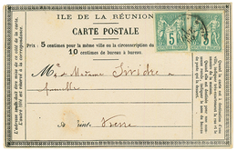 1885 CG 5c SAGE (x2) Obl. Sur CARTE PRECURSEUR (pd) De ST DENIS Pour ST PIERRE. TB. - Autres & Non Classés