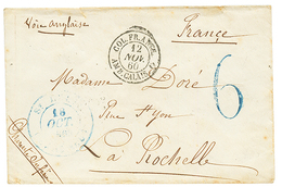 1860 Taxe Tampon Locale "6" En Bleu Sur Enveloppe De ST LOUIS Pour La FRANCE. Pas Courant. TB. - Autres & Non Classés