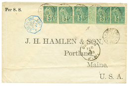 1892 COLONIES GENERALES PAIRE INTERPANNEAU Du 5c + 5c(x3) Obl. SAINT LOUIS SENEGAL + LIGNE J PAQ FR J N°5 En Bleu + BOST - Autres & Non Classés