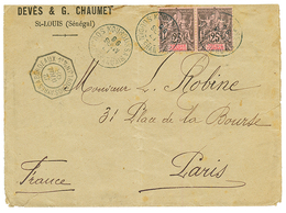 "KOUROUSSA" : 1898 25c(x2) Obl. KOUROUSSA Sur Env. De ST LOUIS SENEGAL Pour PARIS. TB. - Autres & Non Classés
