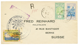 1918 5c + 25c Obl. PAPEETE TAHITI + 5c CHRITMAS ISLAND Sur Enveloppe RECOM. Pour La SUISSE. TTB. - Other & Unclassified