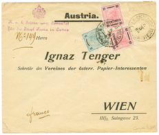 CANEA : 1905 5c + 10c (x2) Canc. I.R SPEDIZIONE POSTAL CANEA On Consular Envelope To WIEN. Vf. - Levant Autrichien