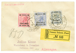 CANEA : 1904 10c + 25c + 50c Canc. CANEA On REGISTERED Envelope To GERMANY. Vvf. - Oriente Austriaco