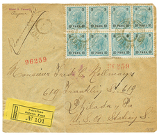 METELINE : 1897 10p Bloc Of 8 Canc. METELINO On REGISTERED Envelope To PHILADELPHIA (USA). Scarce. Vf. - Eastern Austria