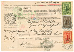METELINO :1911 2 P + 5P + 10 PIASTER Canc. METELINO On "MANDAT DE POSTE INTERNATIONAL" To SWITZERLAND. RARE. Vvf. - Levant Autrichien