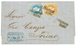 SALONIQUE : 1873 10s + 15s Canc. SALONICH On Cover To TORINO(ITALY). Vf. - Levant Autrichien