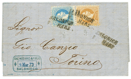 SALONIQUE : 1873 10s + 15s Canc. SALONICH On Cover To TORINO(ITALY). Vf. - Oriente Austriaco