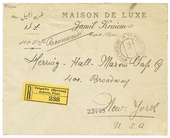 TRIPOLI SYRIA : 1914 1P (x2) Canc. TRIPOLIS SYRIEN On Reverse Of REGISTERED Envelope To NEW YORK (USA). Vvf. - Levant Autrichien