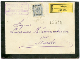 VALONA : 1907 2 PIASTER Canc. VALONA On REGISTERED Commercial Envelope To TRIESTE. Vvf. - Eastern Austria