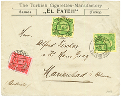 VATHY : 1908 10p (x2) + 20p Canc. VATHY On Commercial Envelope (TURKISH CIGARETTES MANUFACTORY) To AUSTRIA. Superb. - Levant Autrichien