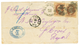 1871 USA 10c (x2) + Danish Cds ST THOMAS On Cover From NEW YORK To STE CROIX (DWI). Vf. - Denmark (West Indies)