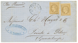 DANISH WEST INDIES - French P.O. : 1872 FRANCE 30c (x2) Faults Canc. ANCHOR + Danish Cachet ST THOMAS On Cover To GUADEL - Danemark (Antilles)