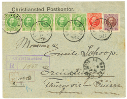 1912 5b (x5) + 10b + 15b Canc.CHRISTIANSTED On REGISTERED Envelope To SWITZERLAND. Vvf. - Danemark (Antilles)