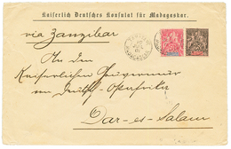 1901 MADAGASCAR 25c + 50c Obl. TAMATAVE + "KAIS. DEUTSCHES KONSULAT FUR MADAGASCAR" On Envelope To DAR-ES-SALAM. Verso,  - Autres & Non Classés