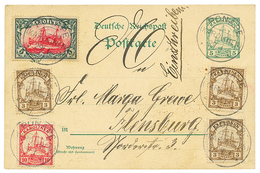 1907 5 MARK + 3pf (x3) + 10pf Canc. PONAPE KAROLINEN On 5pf Postal Stationery To FELENSBURG. RARE. Vvf. - Autres & Non Classés