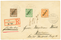 1900 3pf + 5pf + 25pf Canc. APIA SAMOA On REGISTERED Envelope To WIESBADEN. Superb. - Autres & Non Classés