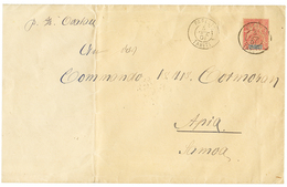 TAHITI To "S.M.S CORMORAN At APIA" : 1901 OCEANIE 50c Canc. PAPEETE TAHITI On Envelope To "COMMANDO S.M.S CORMORAN" , AP - Autres & Non Classés