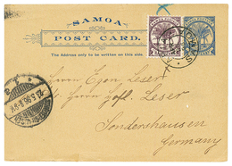 DAVIS POST : 1896 POSTAL STATIONERY One PENNY Blue Canc. APIA SAMOA To GERMANY With Arrival Cds. Very Small Tear. RARE.  - Autres & Non Classés