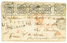 PAPAL STATES : 1860 8B Strip Of 5 + VELLETRI + CHARGE + ASSURATO On Entire Letter To CHAMBERY (FRANCE). RARE. Vvf. - Non Classés