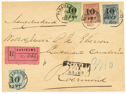 SURINAME : 1901 Provisional Issue 10 On 12 1/2c , 20c, 25c, 30c Canc. PARAMARIBO + Boxed SURINAME VIA HAVRE On REGISTERE - Other & Unclassified