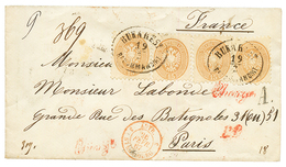 AUSTRIAN P.O BUKAREST : 1867 15 SOLDI (x4) + 3 SOLDI (small Fault) On Reverse, Canc. BUKAREST RECOMMANDIRT + Red Cachet  - Autres & Non Classés