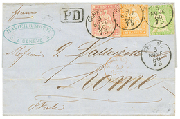 1860 STRUBEL 15r + 20r + 40r Faults Canc. GENEVE On Entire Letter To ROMA (ITALY). Vf. - Other & Unclassified