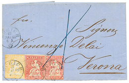 1862 STRUBEL 15r (x2)+ 20r Canc. ZURICH On Entire Letter To VERONA (ITALY). BERRA-GAUTSCHI Cert. Vf. - Other & Unclassified