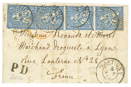 1865 10c (x4) Canc. MARTIGNY On Entire Letter To FRANCE. Vf. - Autres & Non Classés