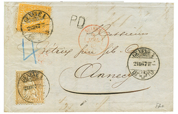 1867 20c + 1F BRONZE Canc. GENEVE On Entire Letter To FRANCE. Scarce. Vf. - Other & Unclassified