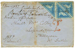 CAPE OF GOOD HOPE : 1857 4d Block Of 3 + "2d" Tax Marking On Envelope To DUBLIN, IRELAND. Verso, CAPE-PACKET DEVONPORT.  - Cap De Bonne Espérance (1853-1904)