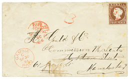 1881 4d Brown Canc. GAMBIA PAID In Red + "3" Tax Marking On Envelope (fault) To ENGLAND. Scarce. Vf. - Gambia (...-1964)