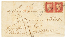 1866 GB 1d (x2) Canc. A26 + GIBRALTAR + VIA DI MARE (E) Red + "4" Tax Marking On Cover To ITALY. Vvf. - Gibraltar