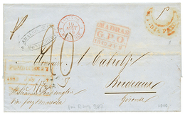 1849 PONDICHERY / Paid Red + INDES OR. 1 MARSEILLE + MADRAS/ G.P.O On Entire Letter From PONDICHERY To FRANCE. Vf. - Other & Unclassified