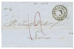 1849 LIVORNO VIA DI MARE / C + "12" Tax Marking On Entire Letter From MALTA To ITALY. Superb. - Malte