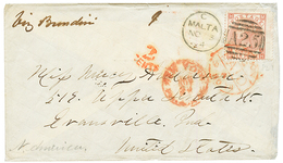 MALTA : 1874 GB 10p (pl.1) Canc. A25 + MALTA On Envelope Via BRINDISI To USA. Rare. Vvf. - Malta